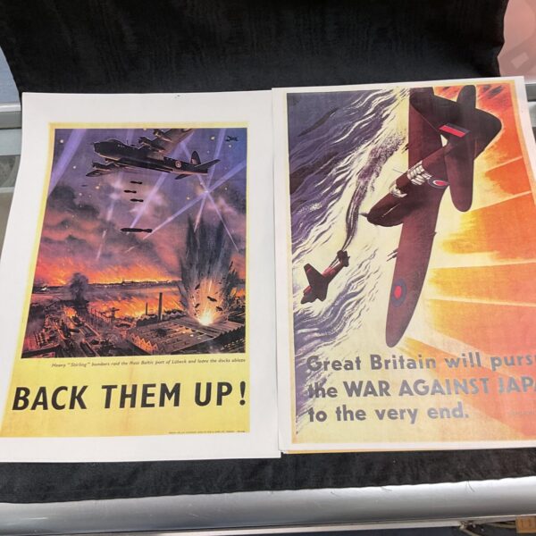 Vintage WWII British propaganda poster with fighter planes in combat.