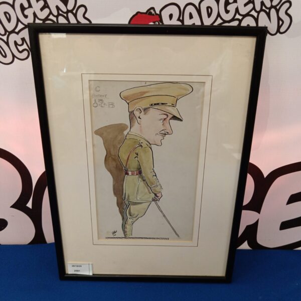 Vintage watercolour portrait of an army officer, signed W Bell.