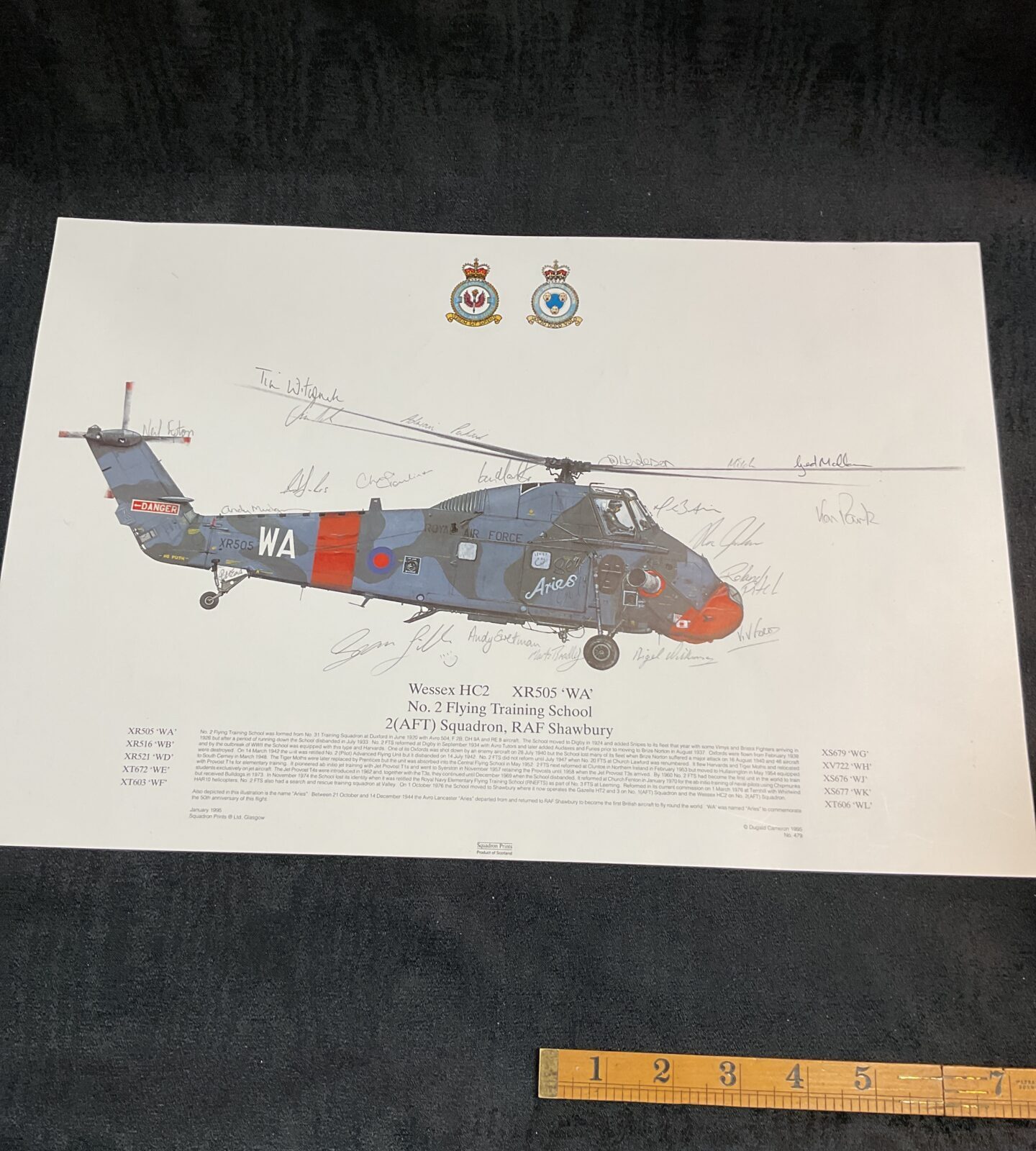 Signed Wessex HC2 helicopter print by RAF squadron members.