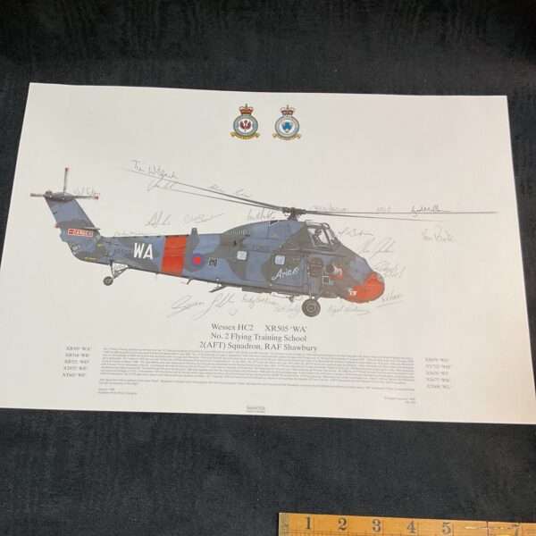 Signed Wessex HC2 helicopter print by RAF squadron members.