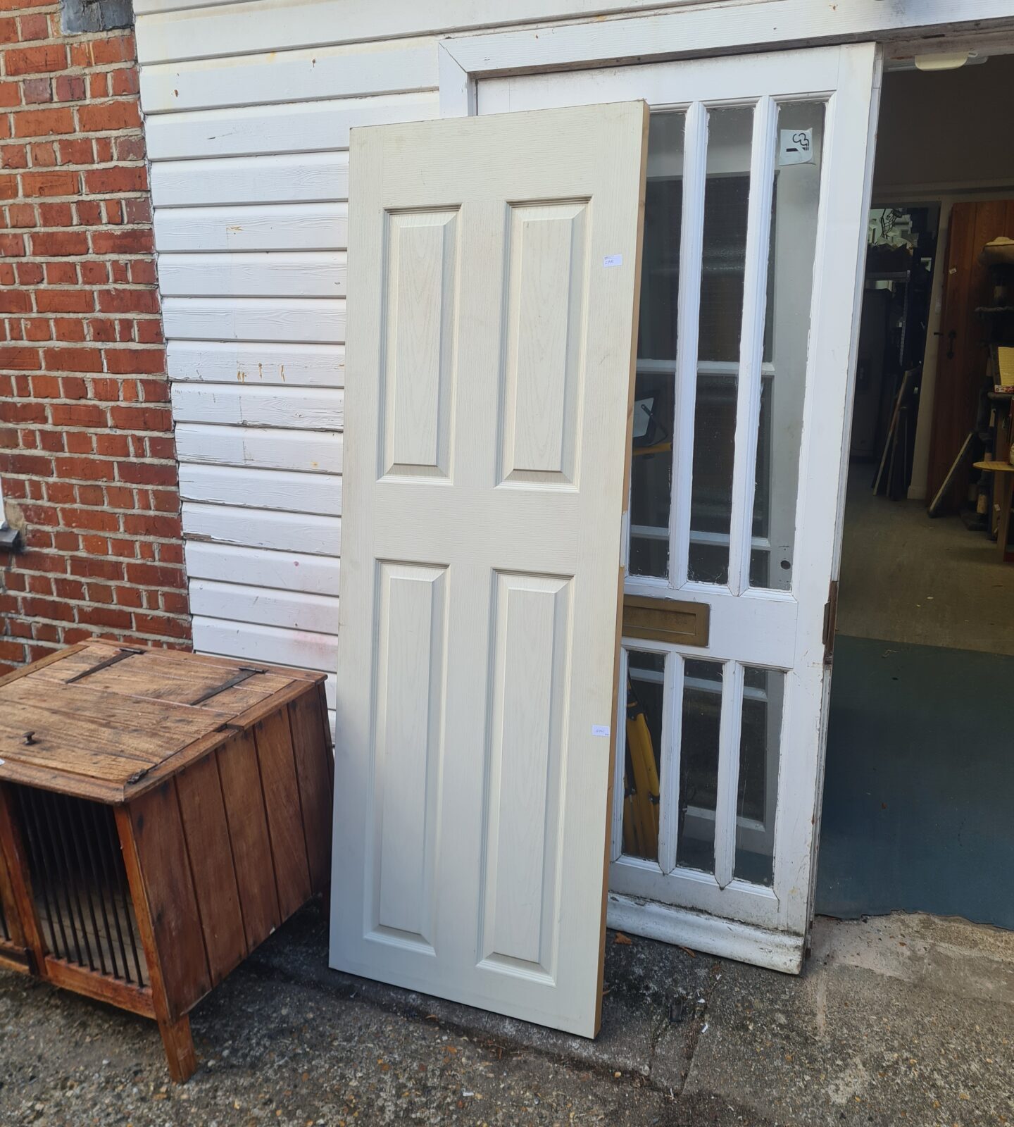 Large white panel door for architectural salvage and restoration.