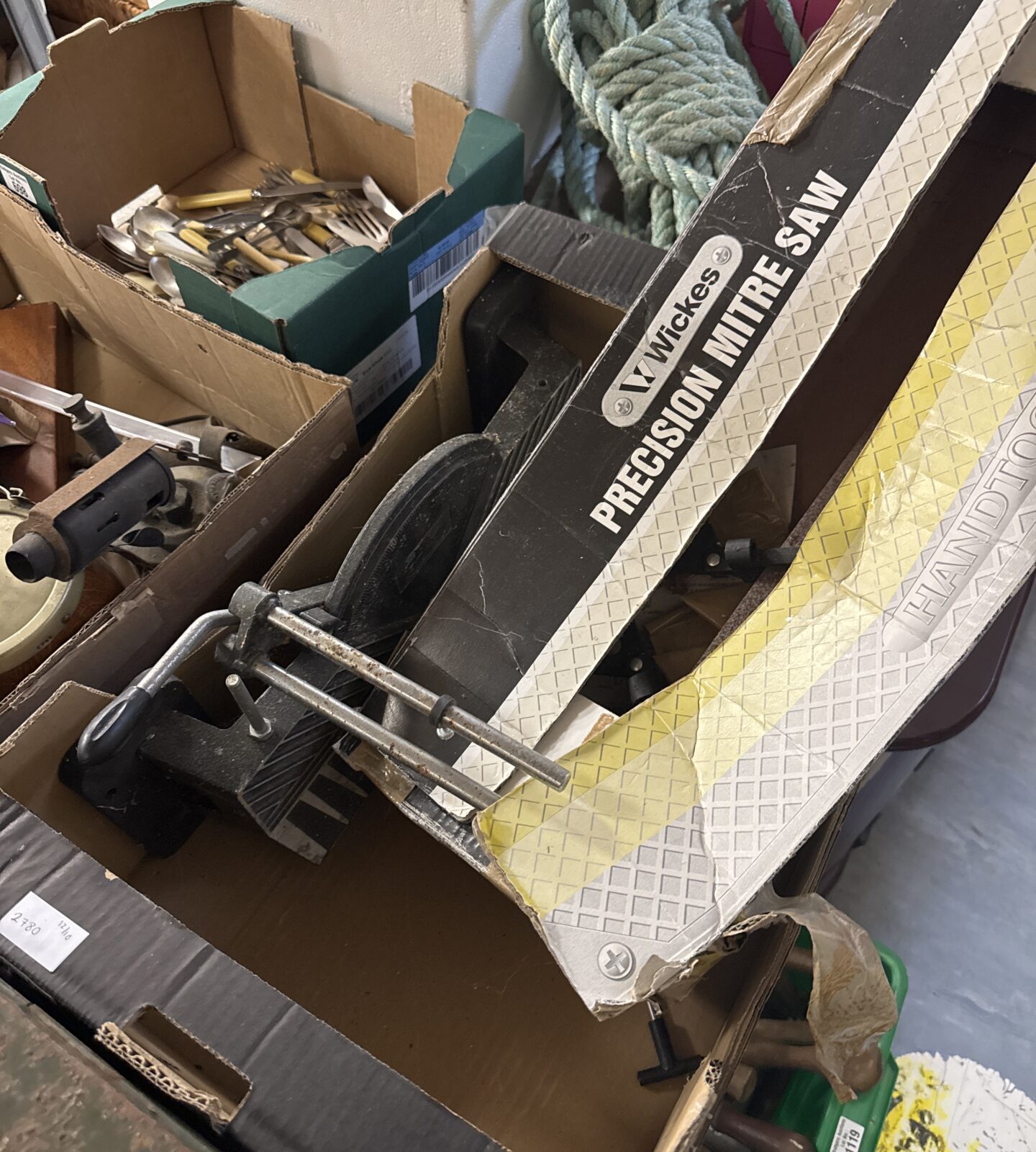 Vintage Wickes mitre saw for accurate woodworking cuts.