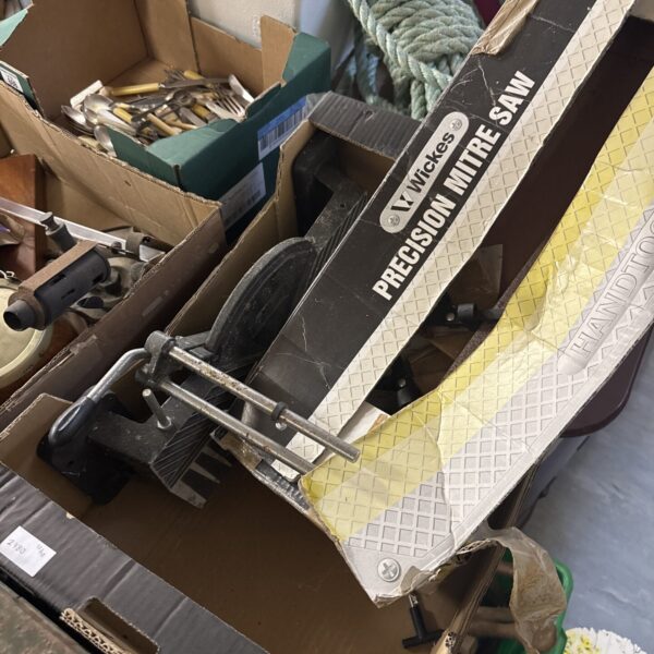 Vintage Wickes mitre saw for accurate woodworking cuts.