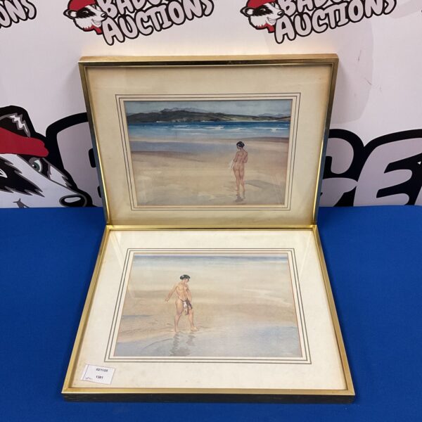 Framed Sir William Russell Flint "Lonely Dawn" print depicting a hunting scene.