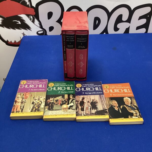 Bundle of vintage Winston Churchill books, collectible biographies.