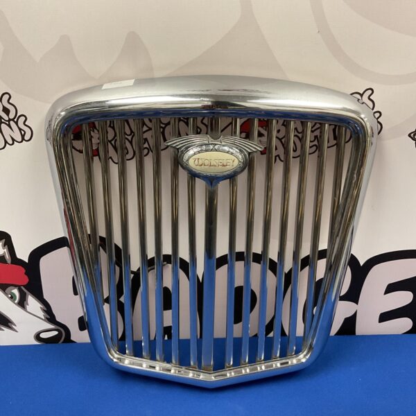 Polished chrome Wolseley car grill for classic car restoration.