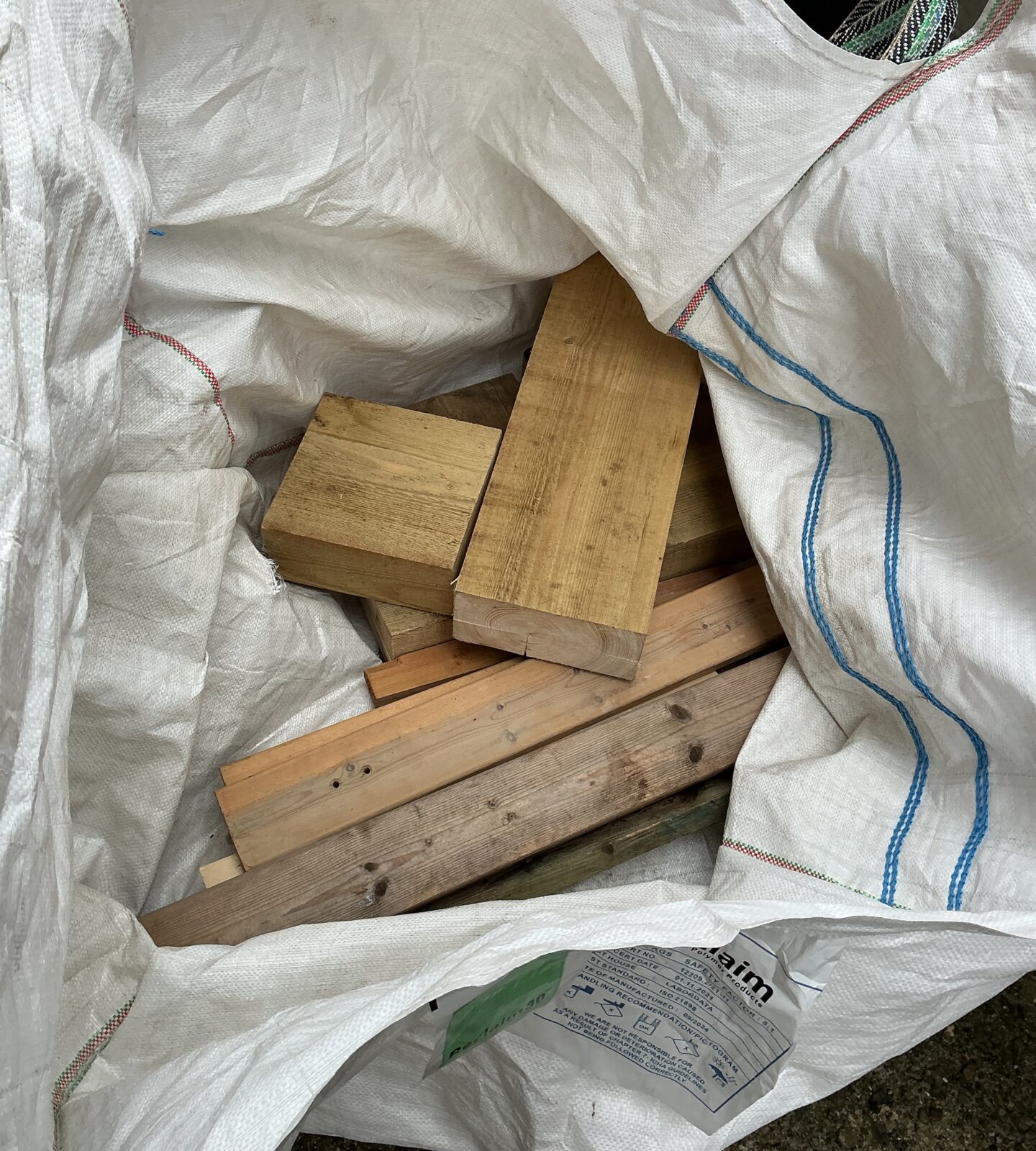 Bag of assorted wood offcuts for DIY projects.