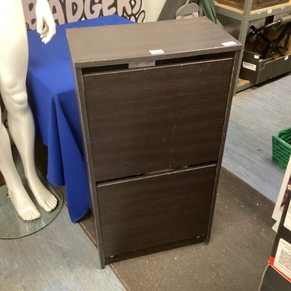 Wooden shoe rack cabinet for hallway storage and organisation.