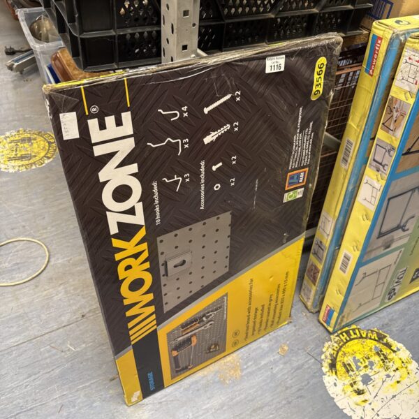 Workzone tool hanging board for garage and workshop organisation.
