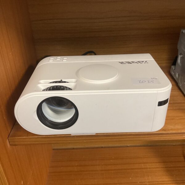 Front view of the Yabea v2 projector, a portable home theater device.