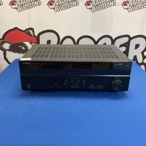 Yamaha RX-V377 AV receiver front view, black finish.