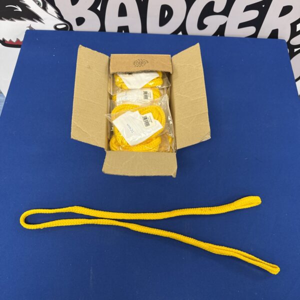 Bright yellow nylon rope with loop ends in original packaging.