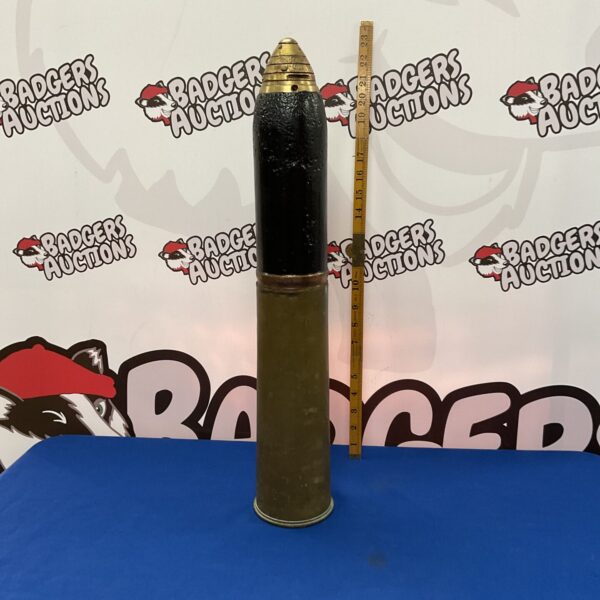 Antique 12lb cannon shell dated 1916, military collectable.