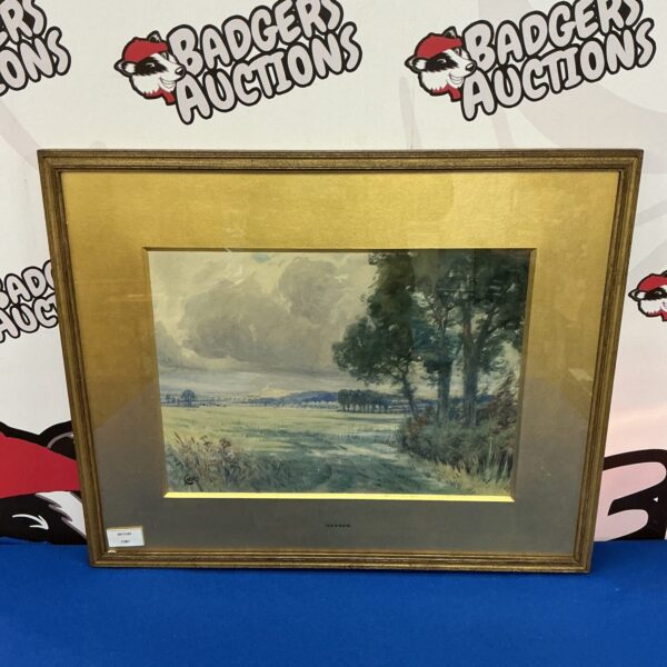 Antique 19th-century watercolour landscape painting in gilt frame.