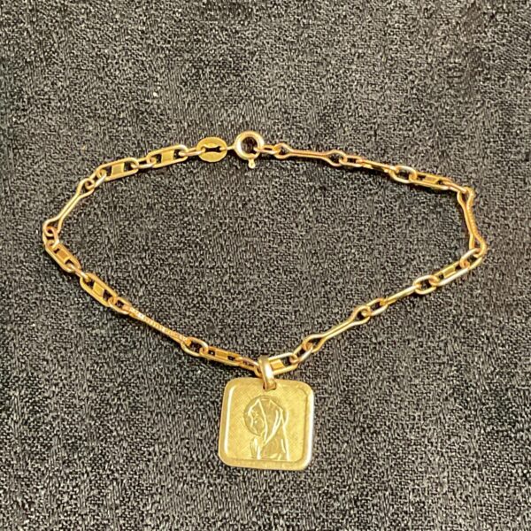 9ct gold bracelet with Holy Mary pendant, religious jewellery.