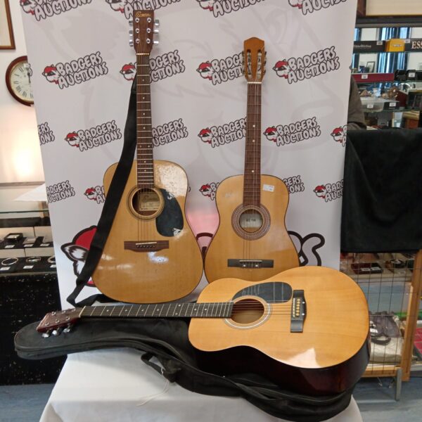 Lot of three vintage acoustic guitars, including Encore and Elevation.