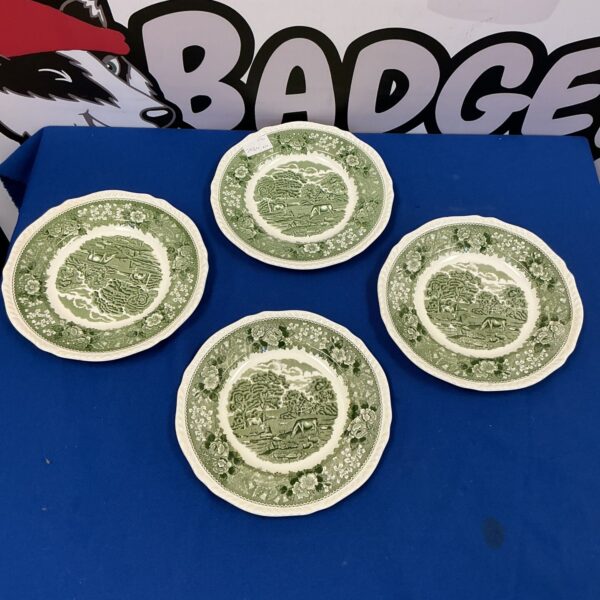 Vintage Adam’s Ironstone scenic plate with transferware landscape design.