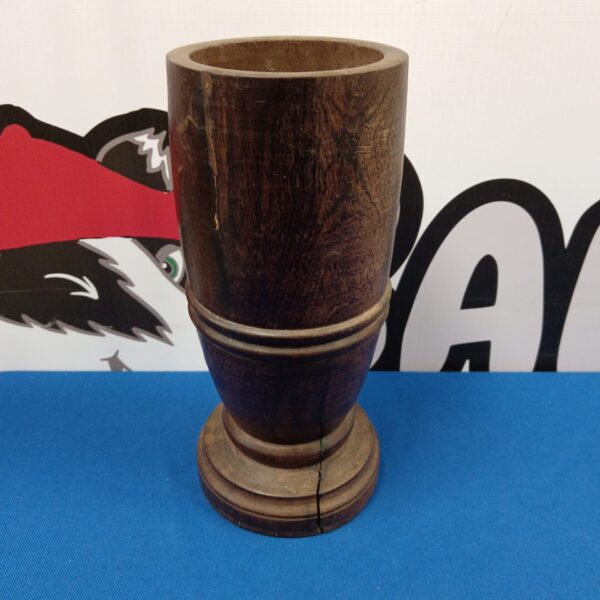 Vintage African carved wood vase with unique bulbous shape.