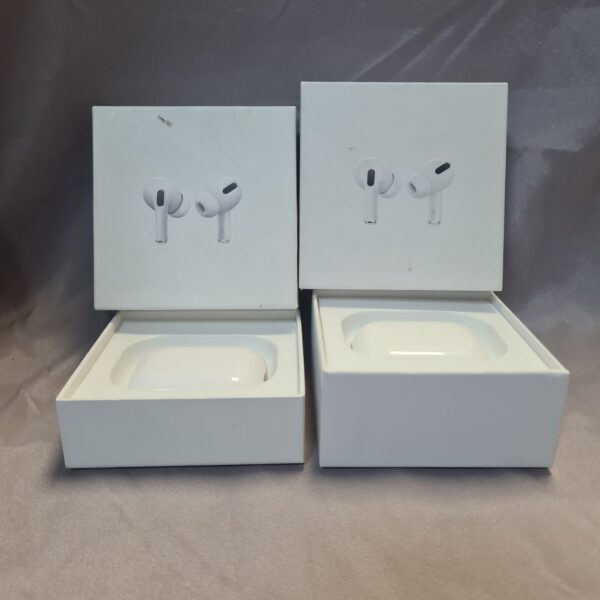 Two pairs of Apple Airpod earphones in open packaging.