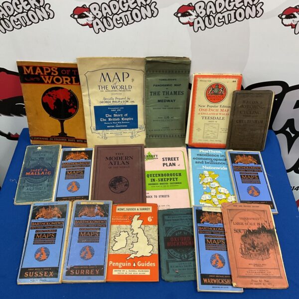 Antique British map collection featuring detailed cartography of the British Isles.