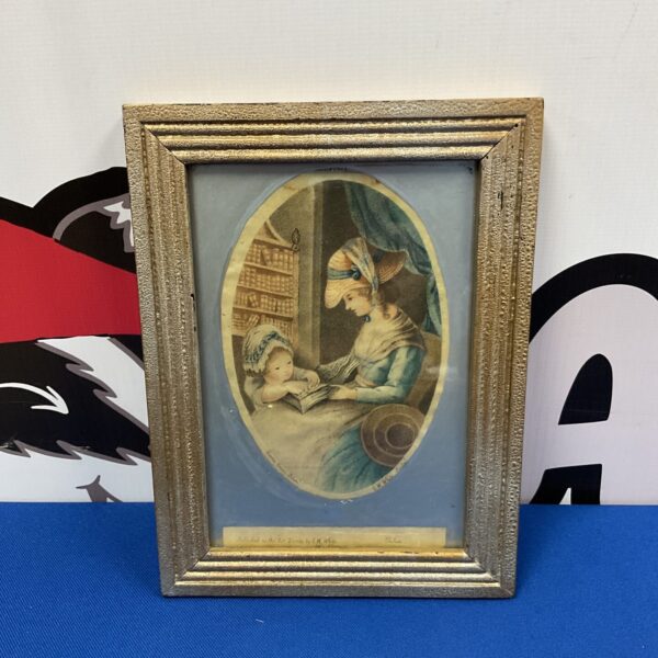 Antique Emma Grerve print of a mother and child reading on silk.