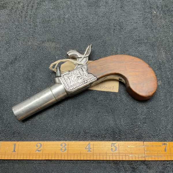 Antique Manton London pocket pistol circa 1840 needing repair.