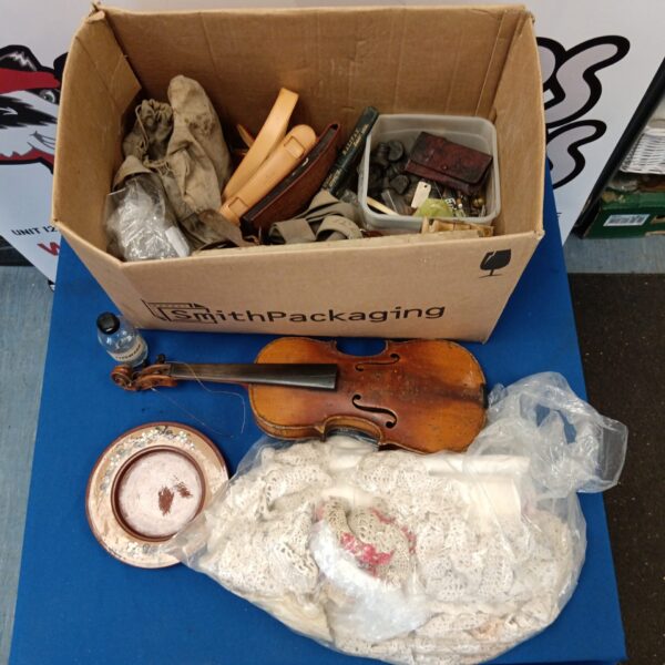 Antique violin and mixed lot of vintage items.
