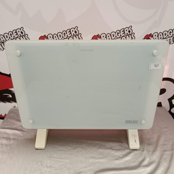 Front view of a small Arlec mini panel heater.