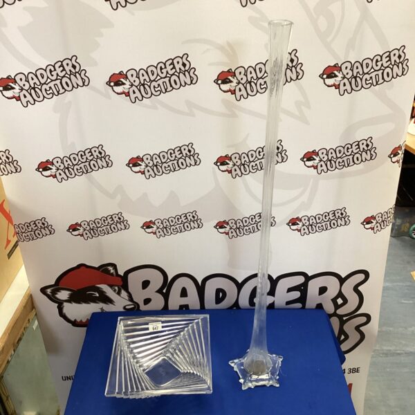 Elegant Art Nouveau glass vase with fluted design and cut glass bowl.