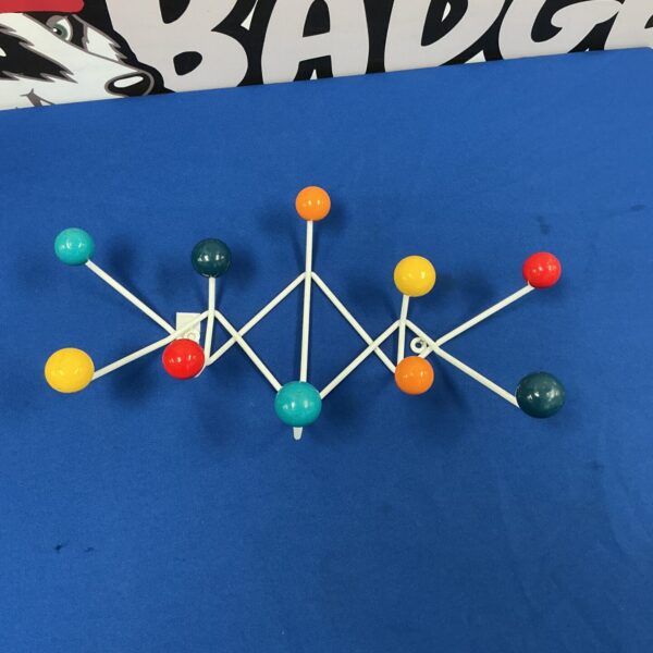 Colourful retro atomic coat hanger, mid-century modern design.