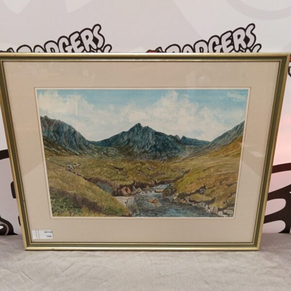 B J Hawkins watercolour painting of a Scottish Highlands glen rosa landscape.