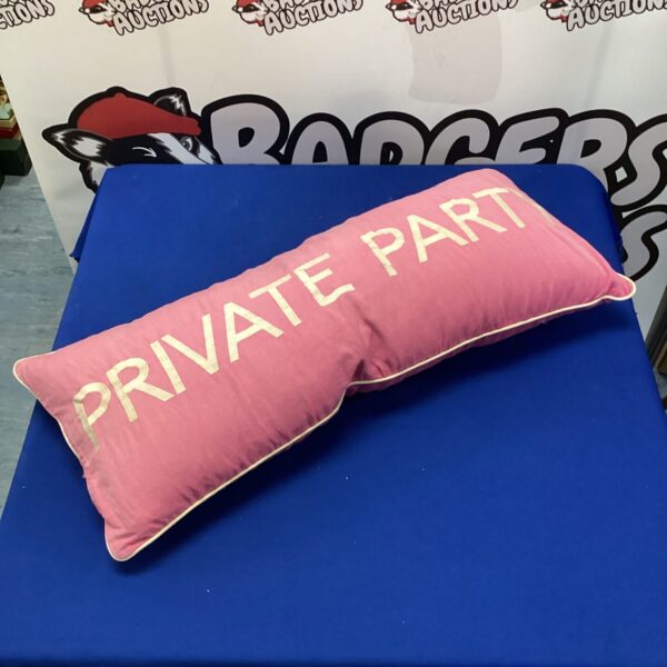 Vintage Barbara Coupe "Private Party" pillow in pink.