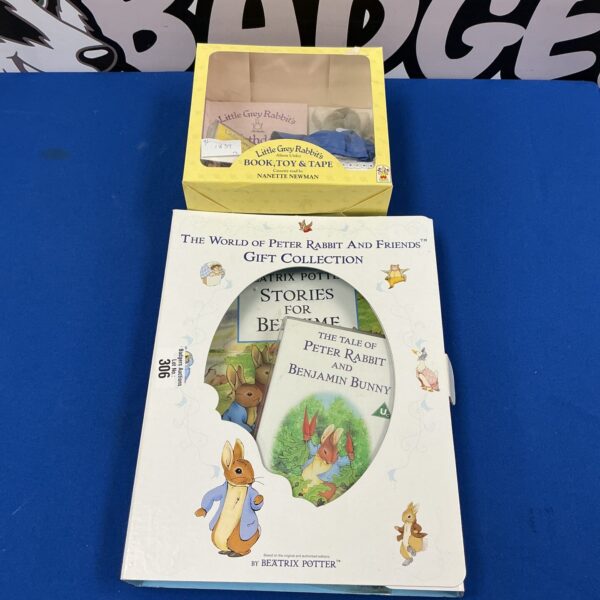 Vintage Beatrix Potter Peter Rabbit gift set with Little Grey Rabbit toy.