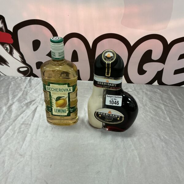 Unopened bottles of Becherovka and Sheridan's liqueur for collectors.