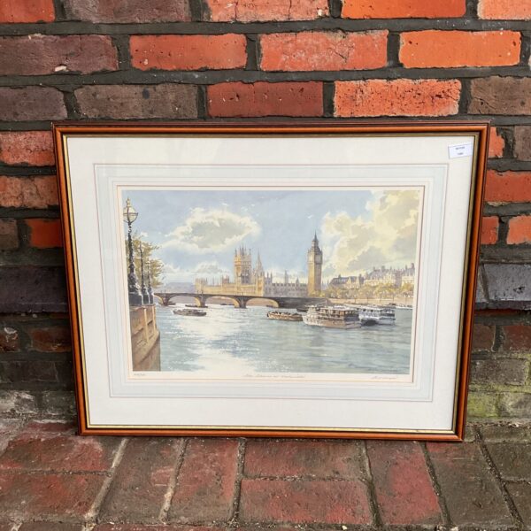 Signed Ben Wright limited edition print of the Thames at Westminster.