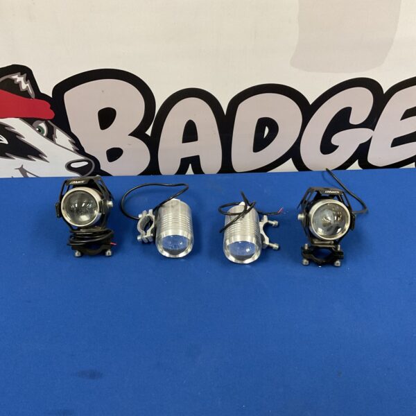 Set of four bike lights for bicycle safety and nighttime cycling.