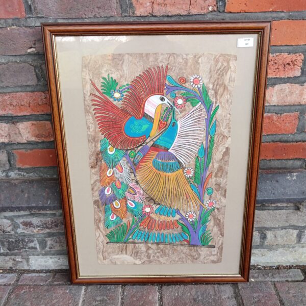 Vibrant watercolour painting of Birds of Paradise on handmade paper.