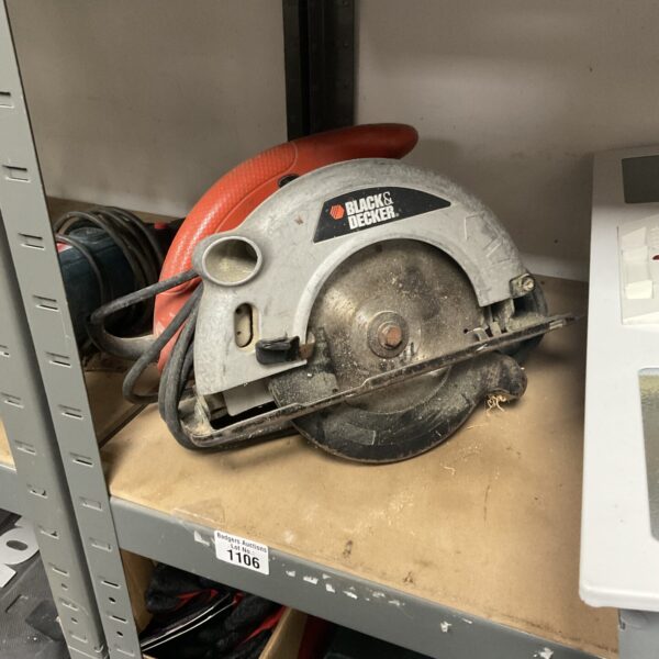 Vintage Black & Decker circular saw, a classic power tool.