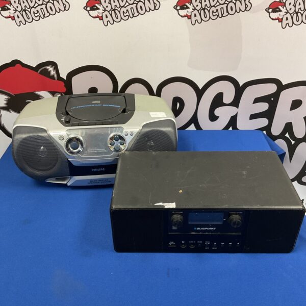 Blaupunkt Bluetooth speaker system and Philips AZ1310 boombox.