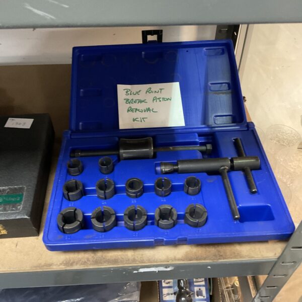 Bluepoint brake piston removal kit with adapters in a case.