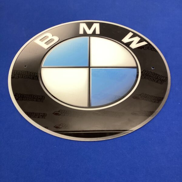 Large Perspex BMW badge, iconic automotive emblem for collectors.