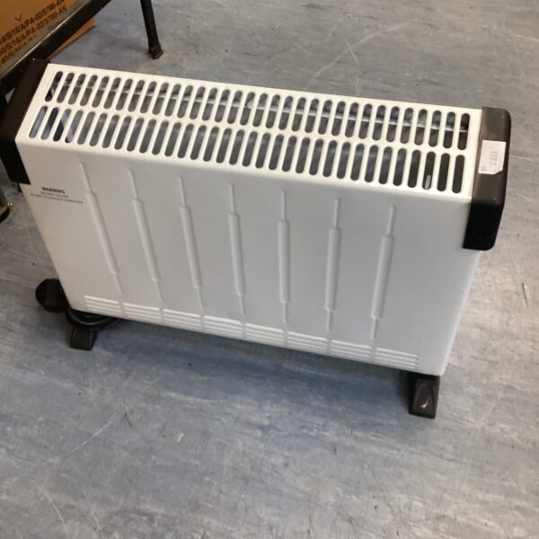 Front view of a used B&Q electric heater.