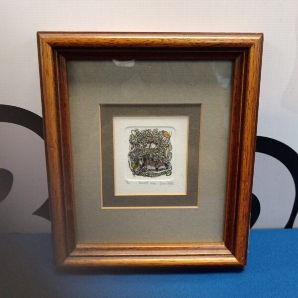 Signed limited edition Brian Haybee woodblock print depicting a harvest scene.