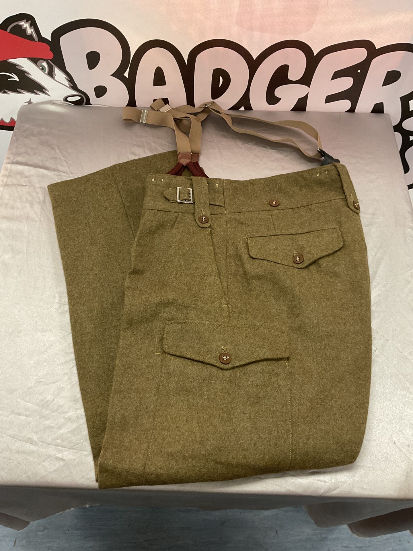 British Army Battle Dress trousers, size 12, with braces.