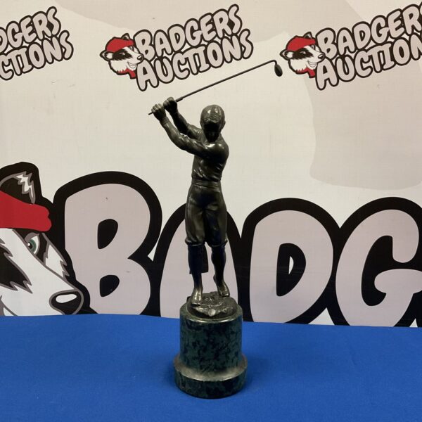 Vintage bronze golfer sculpture on a marble base.
