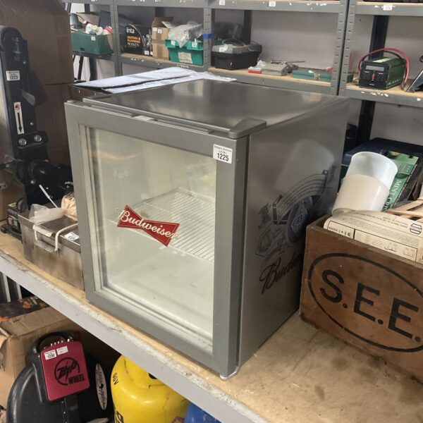 Vintage Budweiser husky mini fridge for sale, collectible beer cooler.