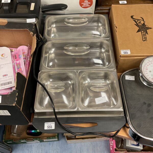 Stainless steel buffet server food warmer for catering events.