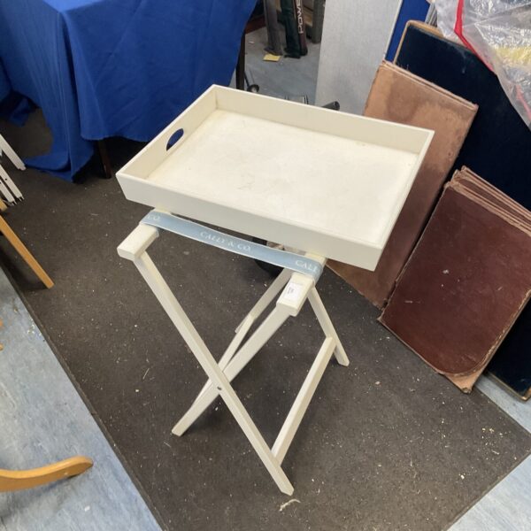 Vintage Cally & Co wooden serving tray with folding stand.