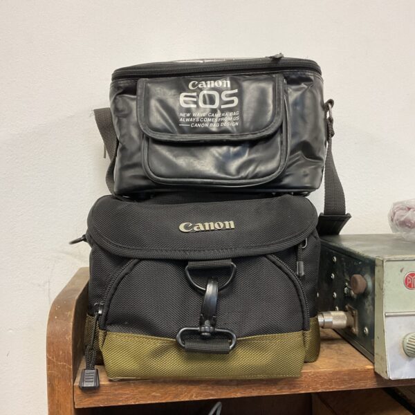 Vintage Canon EOS New Wave camera bag, black and grey.