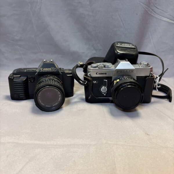 Vintage Canon T70 and Pellix film cameras for collectors.